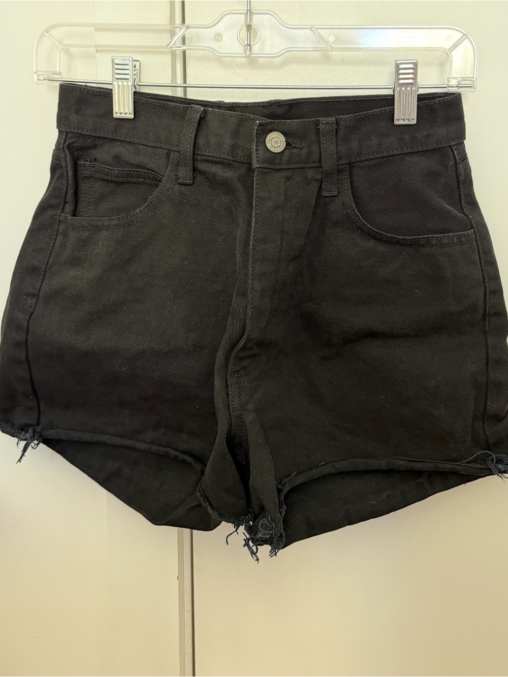 Brandy Melville Black High-Rise Frayed Denim Shorts